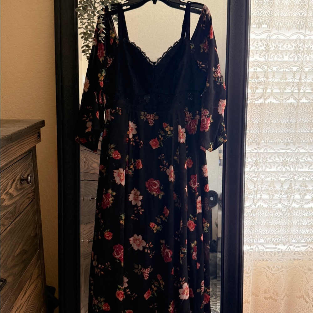 Torrid Black Floral off the shoulder Lace Dress
